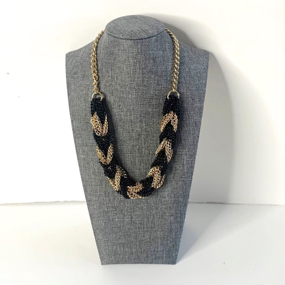 90's Braided Chunky Black Gold Tone Chain Vintage Chocker Necklace